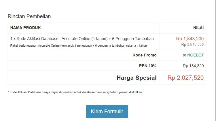 harga sesudah peromo ngebet